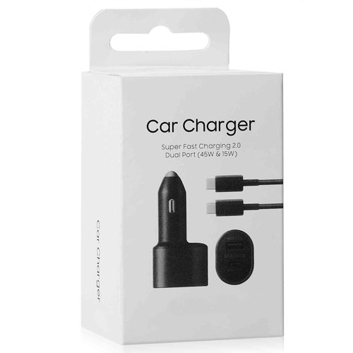 Super Fast Car Charger, Dual Port (45W USB-C &amp; 15W USB-A) with USB-C to USB-C Cable in Retail Packaging - Black