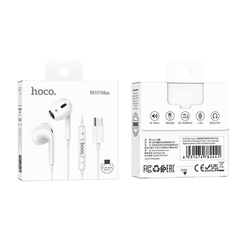Hoco Type-C Earphones with Mic M101 Max - White