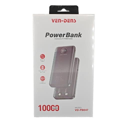 VEN-DENS Power Bank 10000mAh with Built-in Cables Fast Charge VD-PB047 - Black